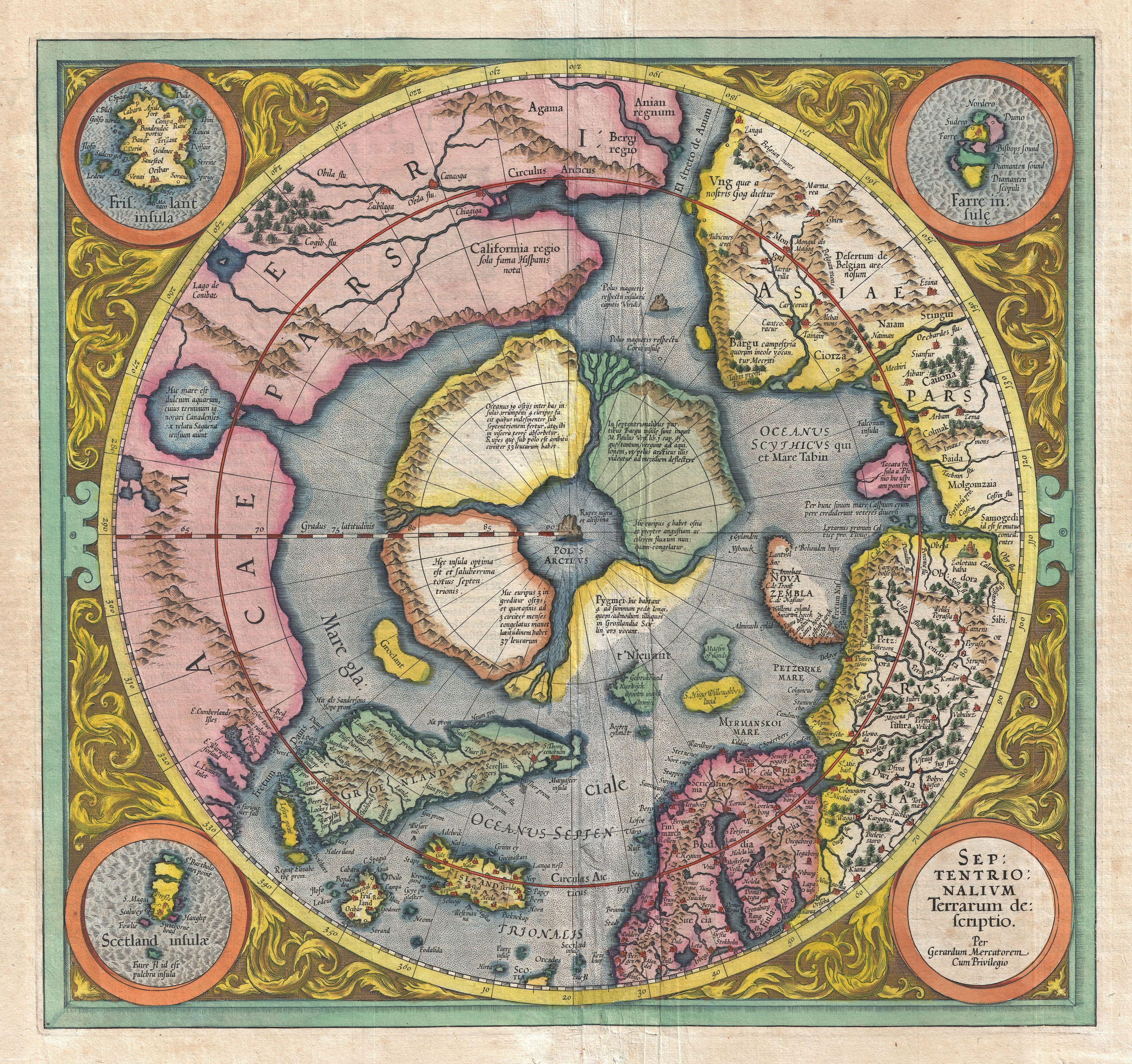 Carte de l’Arctique par Mercator et Hondius (1606)